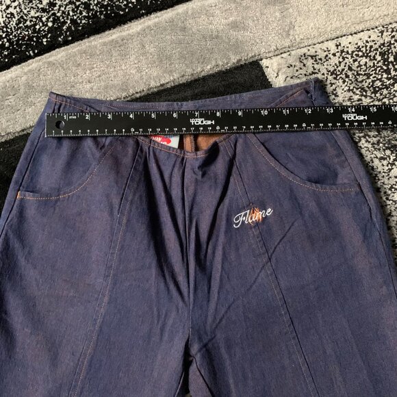 Women's Vintage Y2K 2000s Johnny Blaze Flame Embroidered Dark Denim Flare Jeans - Picture 3 of 5